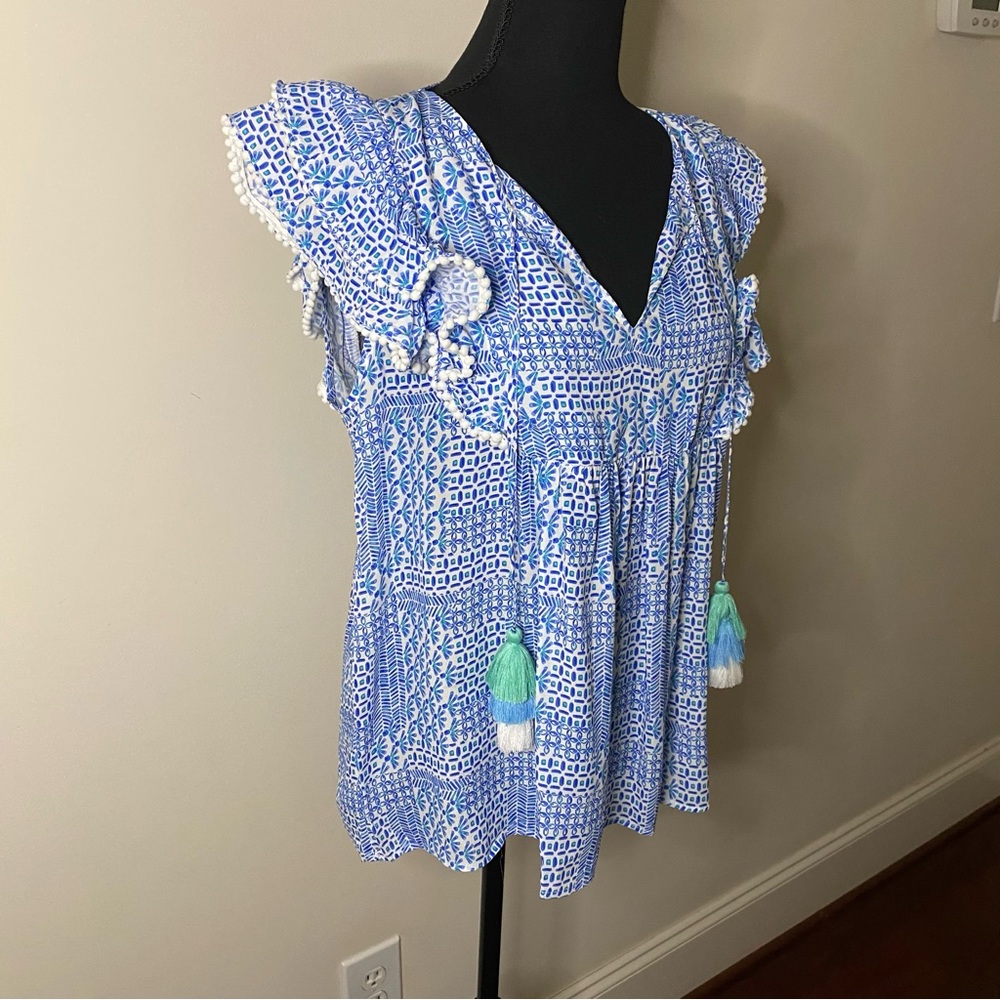 Vineyard Vines Women's Blue Patchwork Ruffle-Slee… - image 2